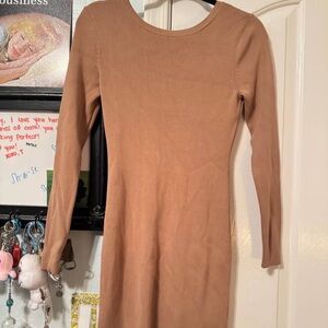 Elegant Tan Long Sleeve Dress